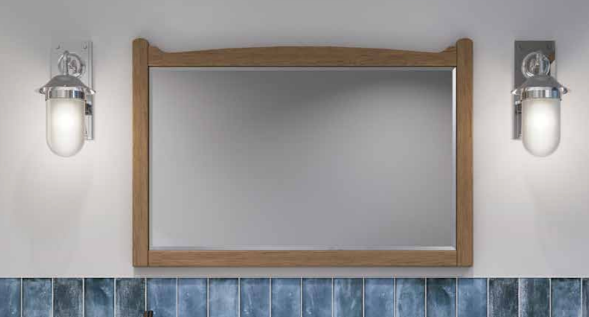 850 washstand with chrome three tap hole brassware frosted lights tumbler holder towel ring soap dish and light oak mirror