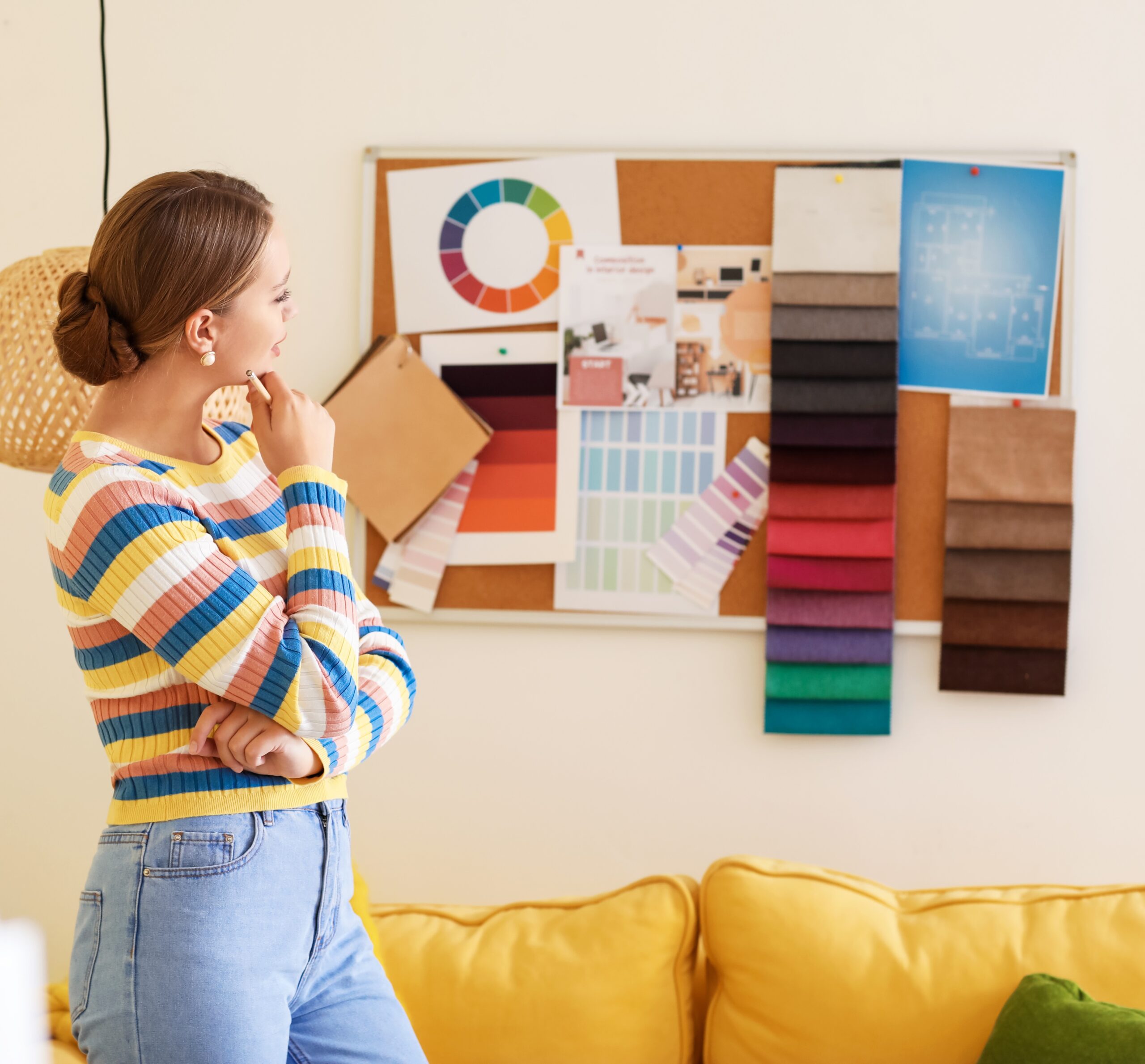 Female interior designer working in her office