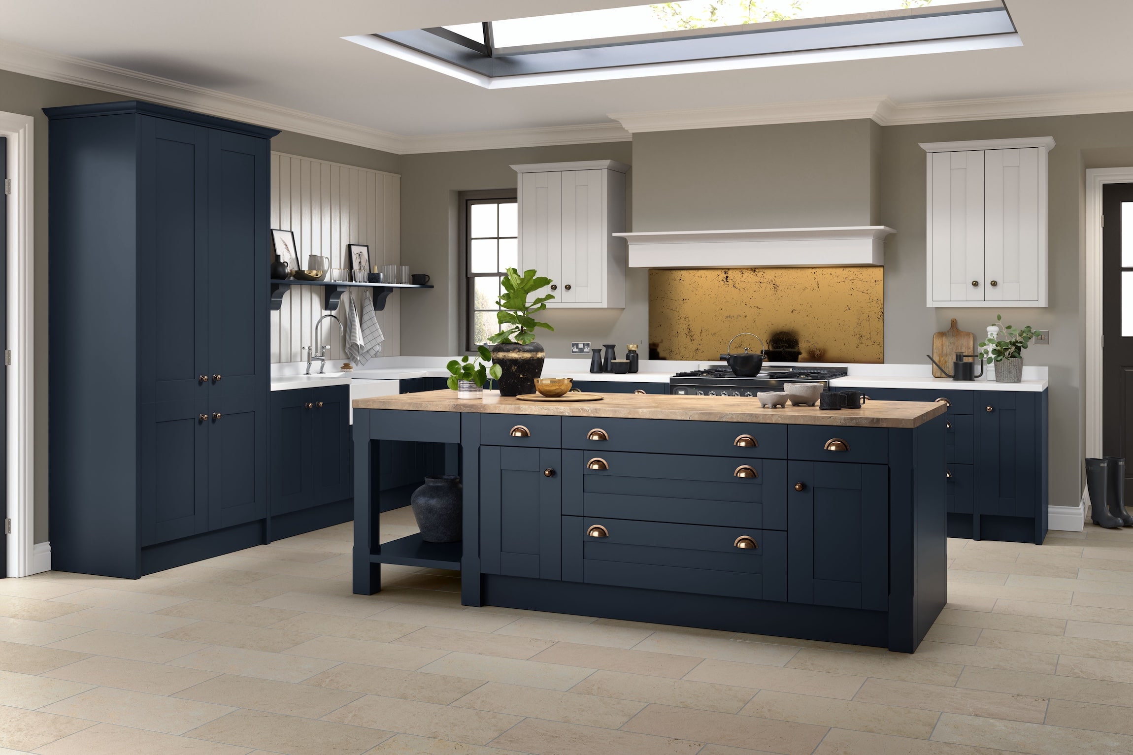 Nouveau Painted Indigo Blue & Limestone